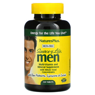 Nature's Plus, Source of Life, Men, Multi-Vitamin and Mineral Supplement with Whole Food Concentrates, Iron-Free, 120 Tablets