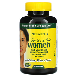Nature's Plus, المكمل الغذائي Source of Life للنساء، مكمل متعدد الفيتامينات والمعادن مع مركزات طعام كاملة، 120 قرص