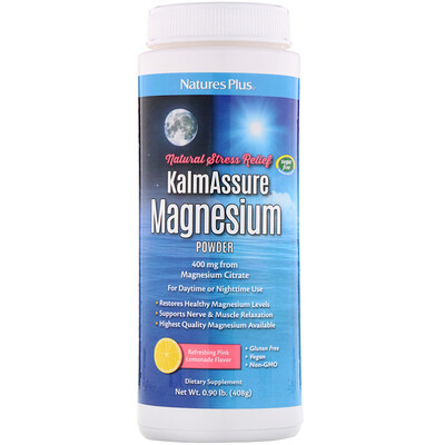 Nature's Plus Kalmassure Magnesium Powder, Refreshing Pink Lemonade, 400 mg, 0.90 lb. (408 g)