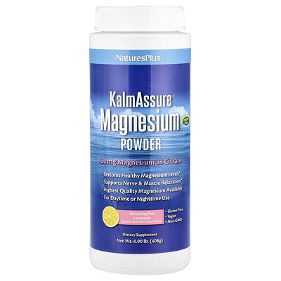 NaturesPlus, KalmAssure®, Magnesio en polvo, Limonada rosa refrescante, 408 g (0,9 lb)