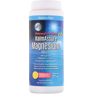 Nature's Plus, Kalmassure（カームアシュア）マグネシウム粉末、爽やかなピンクレモネード、400mg、408g（0.90ポンド）