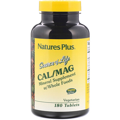 Nature's Plus Source of Life, Cal/Mag, Mineral Supplement w/ Whole Foods, 180 Tablets