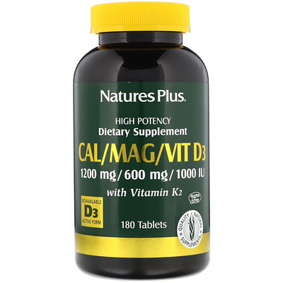 Nature's Plus Кальций, магний и витамин D3, с витамином K2, 180 таблеток