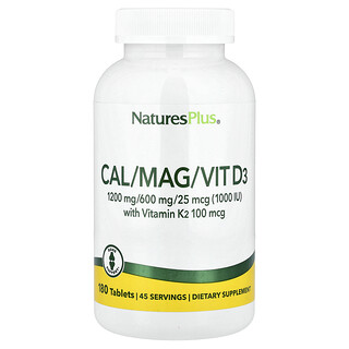 NaturesPlus, Cal/Mag/Vit D3 com Vitamina K2, 180 Comprimidos