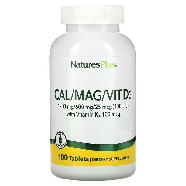 Nature's Plus, комплекс с кальцием, магнием, витаминами D3 и К2, 180 таблеток
