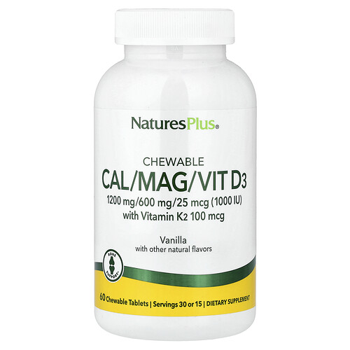 Naturesplus Chewable Cal/Mag/Vit D3 with Vitamin K2, Vanilla, 60 Chewable Tablets