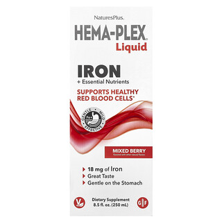 NaturesPlus, Hierro líquido Hema-Plex®, Hierro y nutrientes esenciales, Bayas mixtas, 250 ml (8,5 oz. líq.)