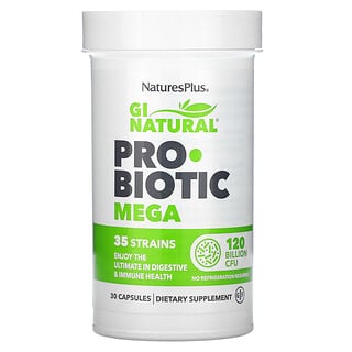Nature's Plus, GI Natural Probiotic Mega, пробиотики, 120 млрд КОЕ, 30 капсул