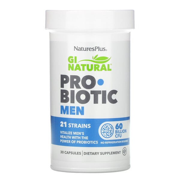 Nature's Plus, GI Natural, Probiotiques pour hommes, 60 milliards d'UFC, 30 capsules