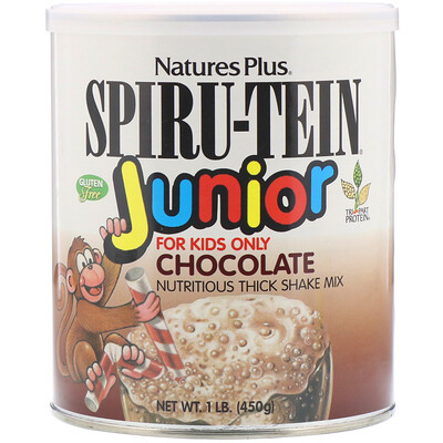 Nature's Plus Spiru-Tein Junior, смесь для приготовления питательных густых коктейлей, шоколад, 450 г (1 фунт)