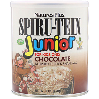 Nature's Plus, Spiru-Tein（スピルテイン）ジュニア、栄養豊富な濃厚シェイクミックス、チョコレート、450g（1ポンド）