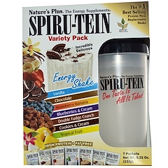Spiru-Tein Energy Shake, Variety Pack, with Shaker Cup, 7 Packets, 34 g Each