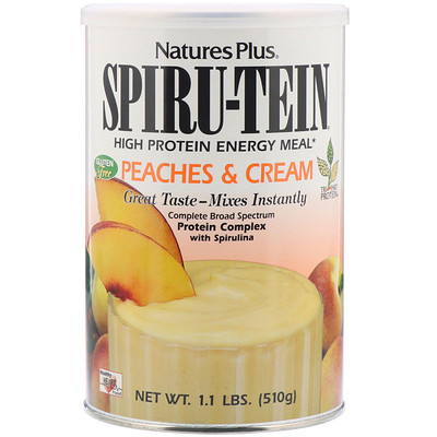 Nature's Plus Spiru-Tein, энергетический продукт с высоким содержанием белка, со вкусом персика и сливок, 1,1 фунта (510 г)