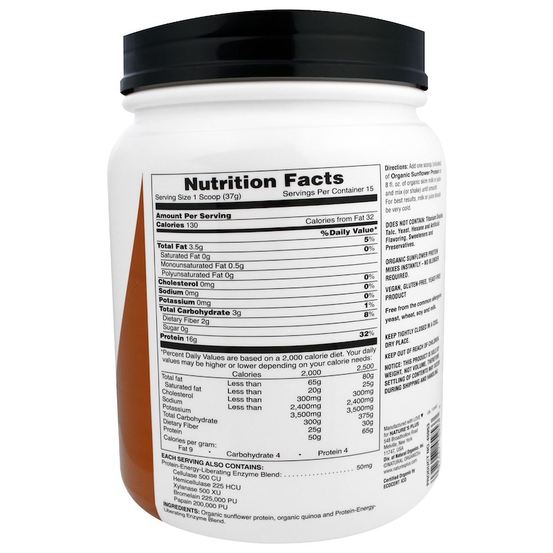 Nature's Plus, Organic Sunflower Protein Powder, 1.22 lbs (555 g) iHerb