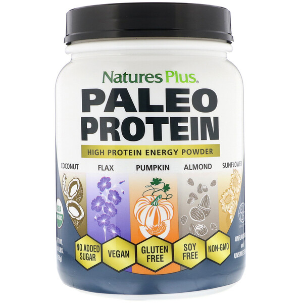 Nature's Plus, Paleo Protein Powder, палеопротеиновый порошок, без ароматизаторов и подсластителей, 675 г (1,49 фунта)