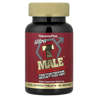 NaturesPlus, Ultra T-Male®, testosteronilisä miehille, maksimaalinen vahvuus, 60 kaksikerroksista tablettia