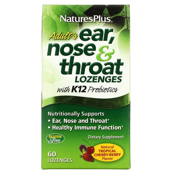 Nature's Plus, добавка для ушей, горла, носа, леденцы для взрослых, натуральная тропическая вишня, 60 леденцов