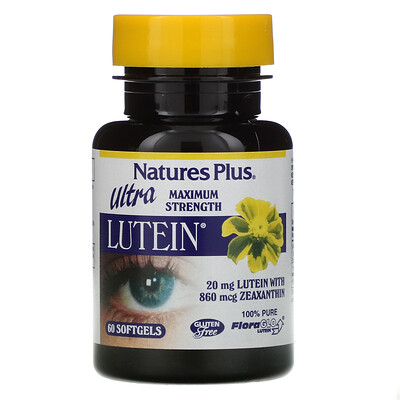 Nature's Plus Ultra Lutein, максимальная сила, 20 мг, 60 мягких желатиновых капсул