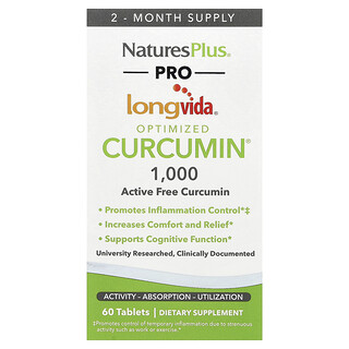 NaturesPlus, Pro Longvida® Optimized Curcumin® 1000, 1,000 mg, 60 Tablets