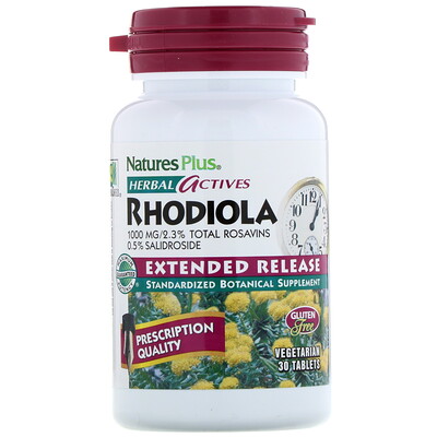 Nature's Plus Herbal Actives, Родиола, с продленным высвобождением, 1000 мг, 30 растительных таблеток