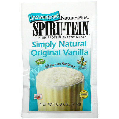 Nature's Plus Spiru-Tein, High Protein Energy Meal, Vanilla, Unsweetened, 8 Packets, 0.8 oz (23 g) Each