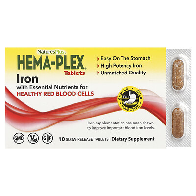 Product Image for NaturesPlus, Hema-Plex , Iron with Essential Nutrients for Healthy Red Blood Cells , 10 Slow Release Tablets