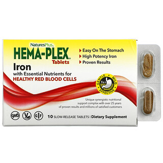 Nature's Plus, Hema-Plex, Iron with Essential Nutrients for Healthy Red Blood Cells , 10 Slow Release Tablets