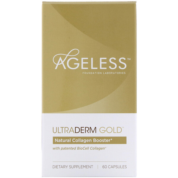 Ageless Foundation Laboratories, UltraDerm Gold，天然膠原蛋白加強劑，含有專利的 BioCell 膠原蛋白，60 粒膠囊