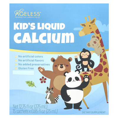Ageless Foundation Laboratories , Kid's Liquid Calcium, Sachets, 0.85 Fl Oz (25 Ml) Each Size 15