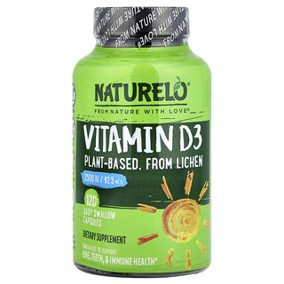 NATURELO, Vitamina D3, 62,5 mcg (2500 UI), 120 cápsulas fáciles de ingerir
