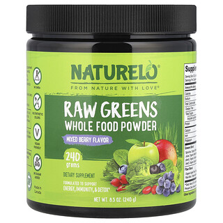 NATURELO, Raw Greens Whole Food Powder, Mixed Berry, 8.5 oz (240 g)