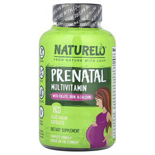 NATURELO, Prenatal Multivitamin With Folate, Iron & Calcium, pränatales Multivitamin mit Folat, Eisen und Calcium, 180 pflanzliche Kapseln