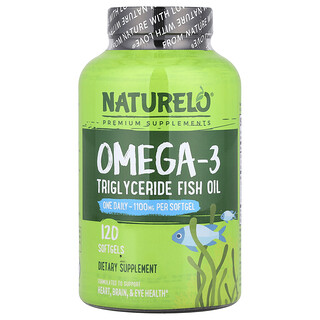 NATURELO, Omega-3 Triglyceride Fish Oil, Fischöl mit Omega-3-Triglyceriden, 1.100 mg, 120 Weichkapseln