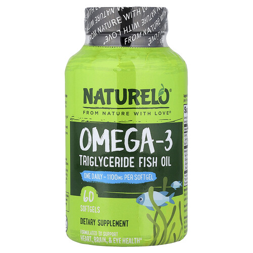 NATURELO, Omega-3, Aceite de pescado con triglicéridos, 1100 mg, 60 cápsulas blandas
