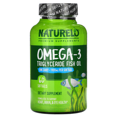 NATURELO Omega-3, Triglyceride Fish Oil, 1,100 mg, 60 Softgels