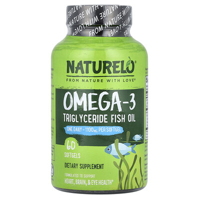 NATURELO, Omega-3, Aceite de pescado con triglicéridos, 1100 mg, 60 cápsulas blandas
