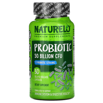 NATURELO Probiotic, 50 Billion CFU, 30 Delayed Release Capsules