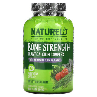 NATURELO, Bone Strength, Plant-Based Calcium Complex, 120 Vegetarian Capsules
