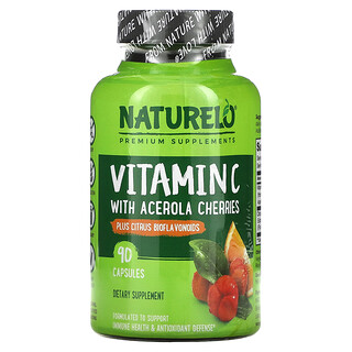 NATURELO, Vitamin C, With Acerola Cherries Plus Citrus Bioflavonoids, 90 Capsules