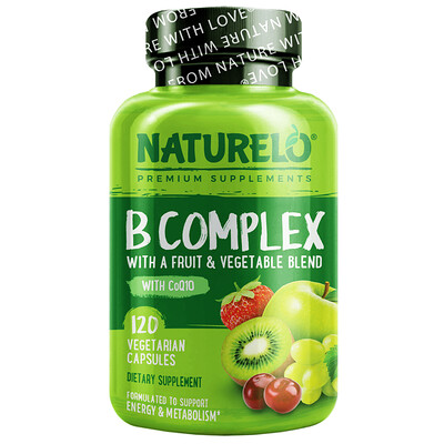 

NATURELO комплекс витаминов группы B со смесью фруктов и овощей, с коэнзимом Q10, 120 вегетарианских капсул