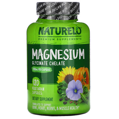 NATURELO Magnesium Glycinate Chelate, 200 mg, 120 Vegetarian Capsules
