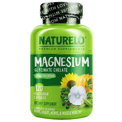 

NATURELO хелат глицината магния, 200 мг, 120 вегетарианских капсул