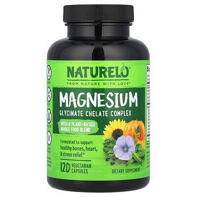 Product Image for NATURELO, Magnesium Glycinate Chelate Complex, 120 Vegetarian Capsules