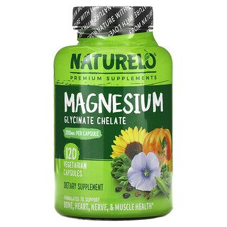 NATURELO, Magnesium Glycinate Chelate, Magnesiumglycinat-Chelat, 200 mg, 120 vegetarische Kapseln