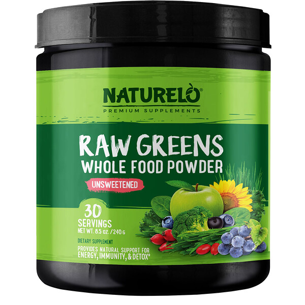 Raw Greens, ירקות גולמיים, אבקת מזון מלא, לא ממותק, 240 גרם (8.5 אונקיות)