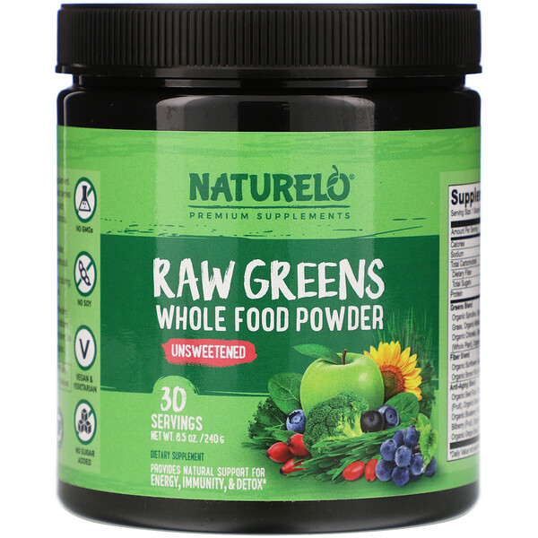 NATURELO, Raw Greens, Whole Food Powder, Unsweetened, 8.5 oz (240 g ...