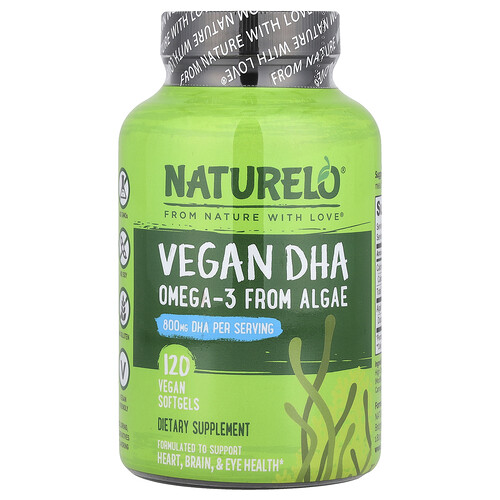 Naturelo Vegan DHA, Omega-3 from Algae, 120 Vegan Softgels (400 mg per Softgel)