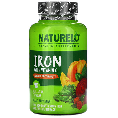 NATURELO Iron with Vitamin C, 90 Vegetarian Capsules