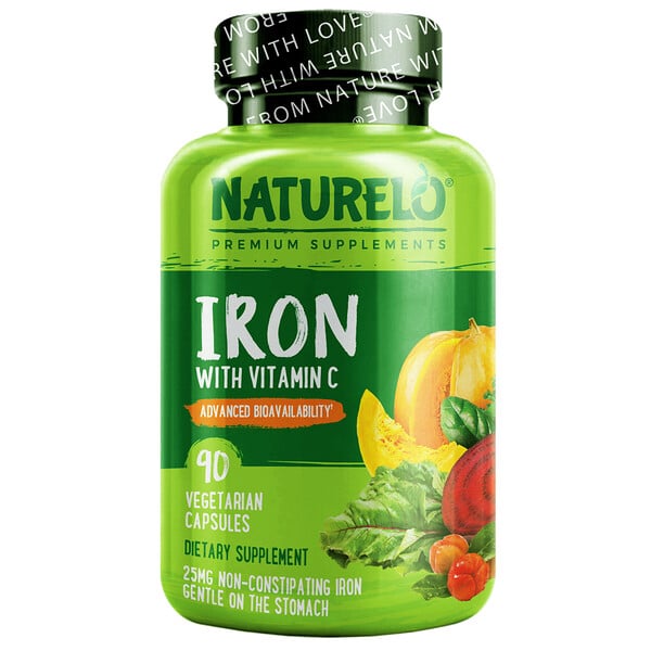 NATURELO, Iron with Vitamin C, 90 Vegetarian Capsules