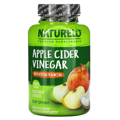 NATURELO Apple Cider Vinegar with Keto Salts & MCT Oil, 120 Vegetarian Capsules